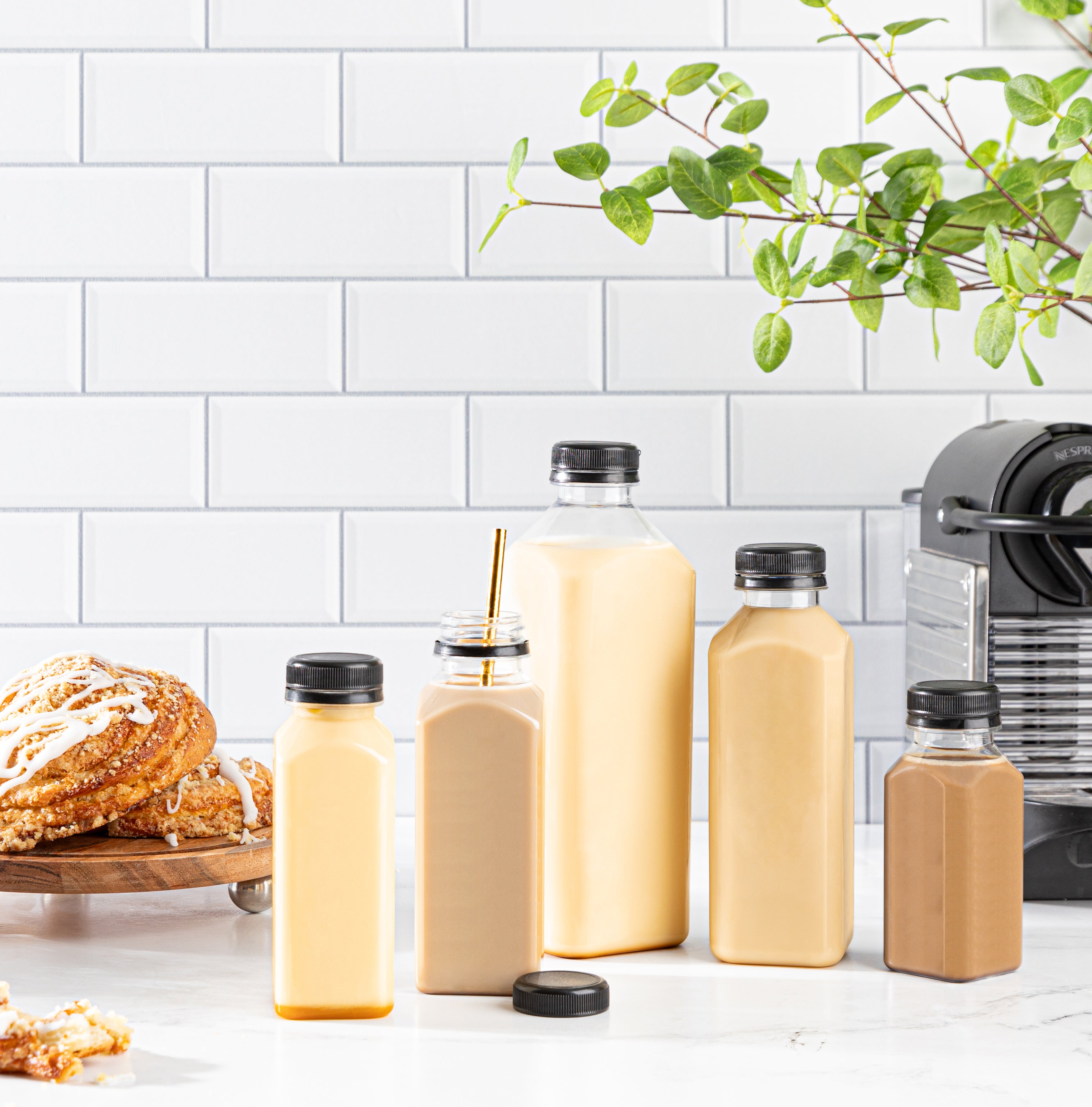 Clear Bottles PET SQUARE with black lid 24 pack